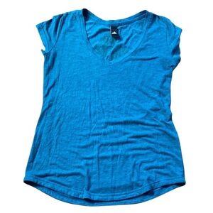 Adidas Womens Blue V-Neck Top Size Medium Short Sleeve Athletic Casual